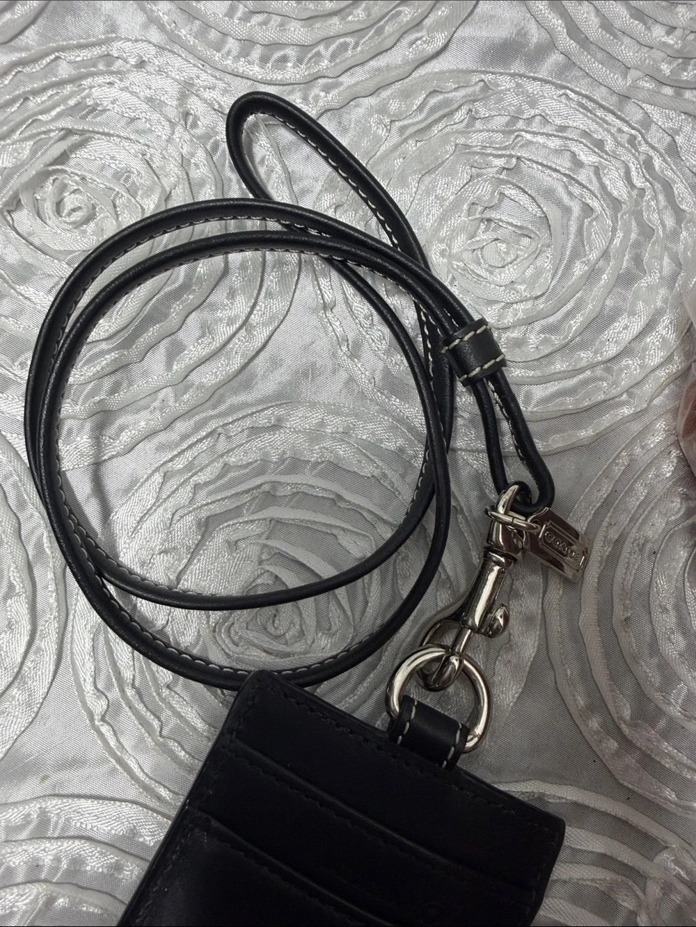 Coach Black Leather Lanyard ID Badge Holder